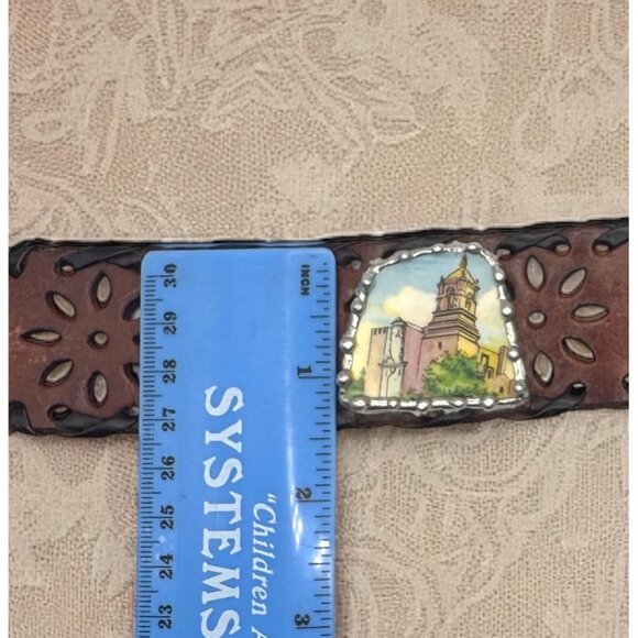 San Antonio Misión Church Broken China W Silver-Blend Metalwork & Leather Cuff - Picture 10 of 14